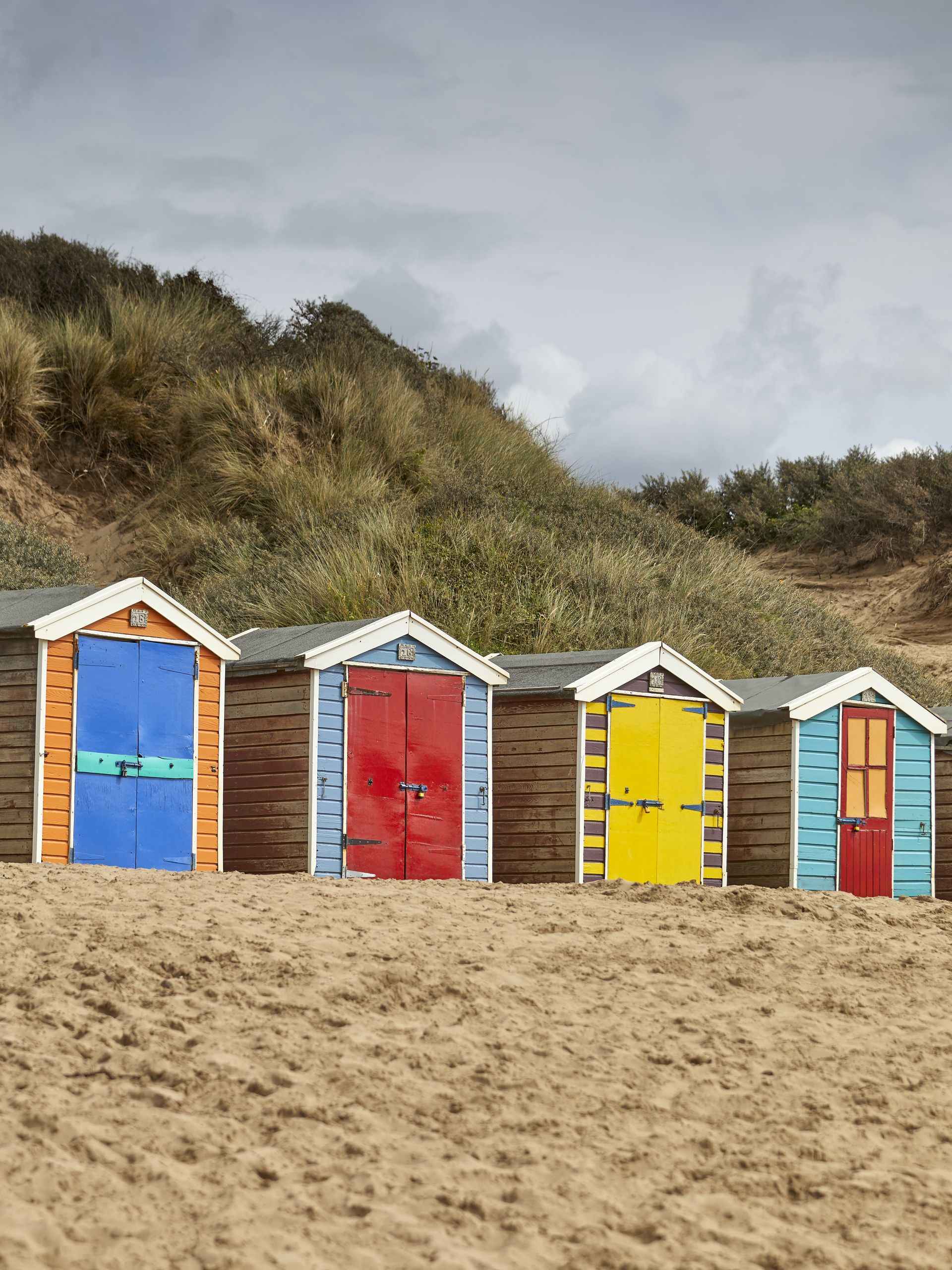 Holiday huts on a Devon beach